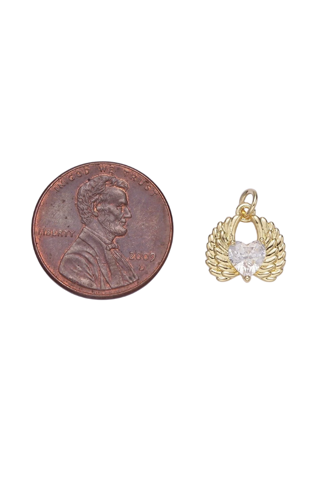 CZ Heart Angel Wings Charm