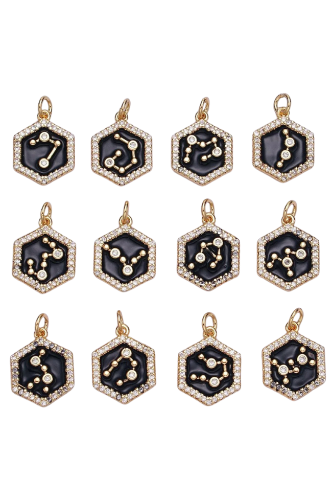 Black Enamel Birth Star Zodiac Charm