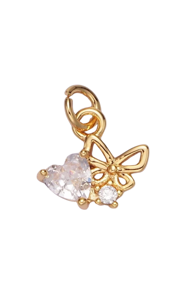 Butterfly With Gem Heart Charm