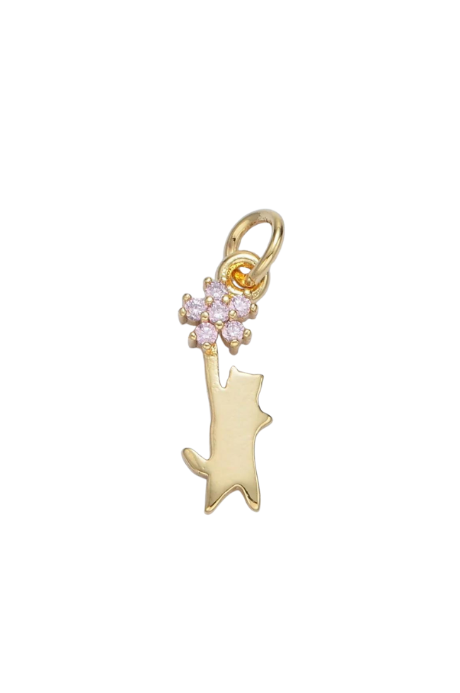 Curious Cat w/ Pink Flower Charm