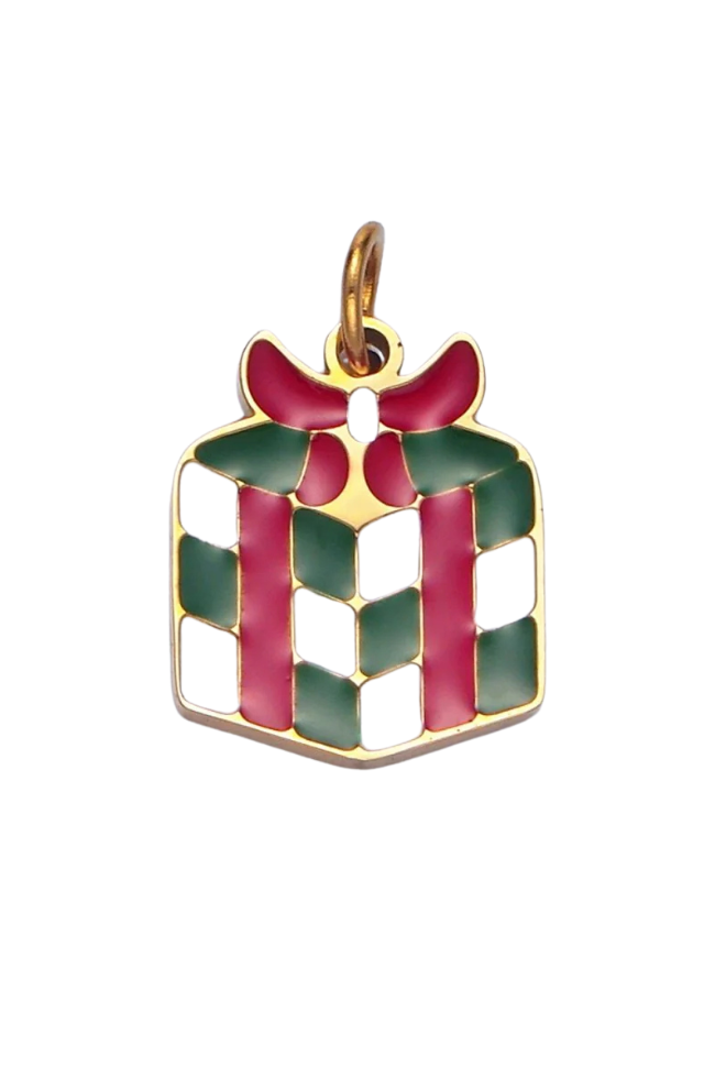 Green Striped Present Charm