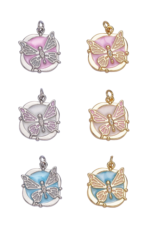 Circular Enamel Butterfly Charm