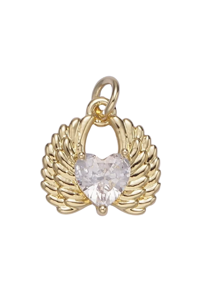 CZ Heart Angel Wings Charm