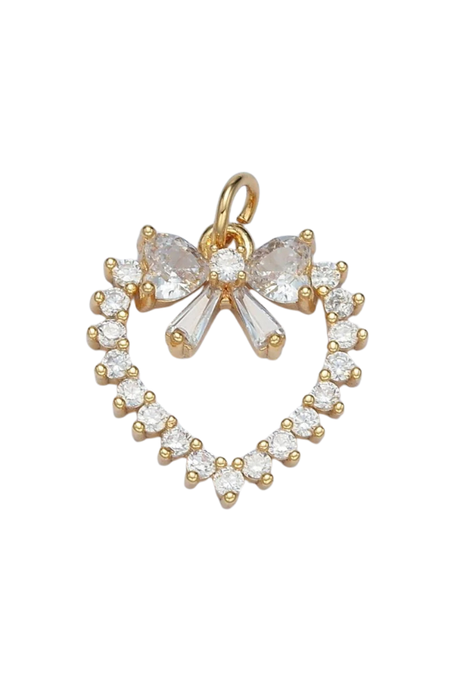 CZ Open Heart w/ Bow Charm